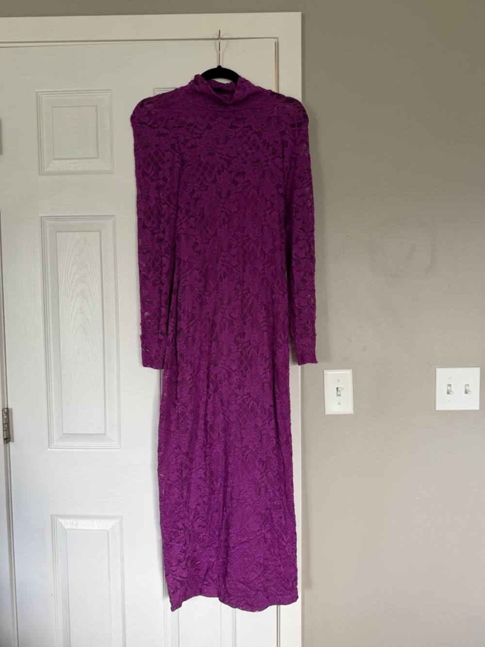 AFRM Purple Lace Mock Neck Long Sleeve Maxi Dress Lined